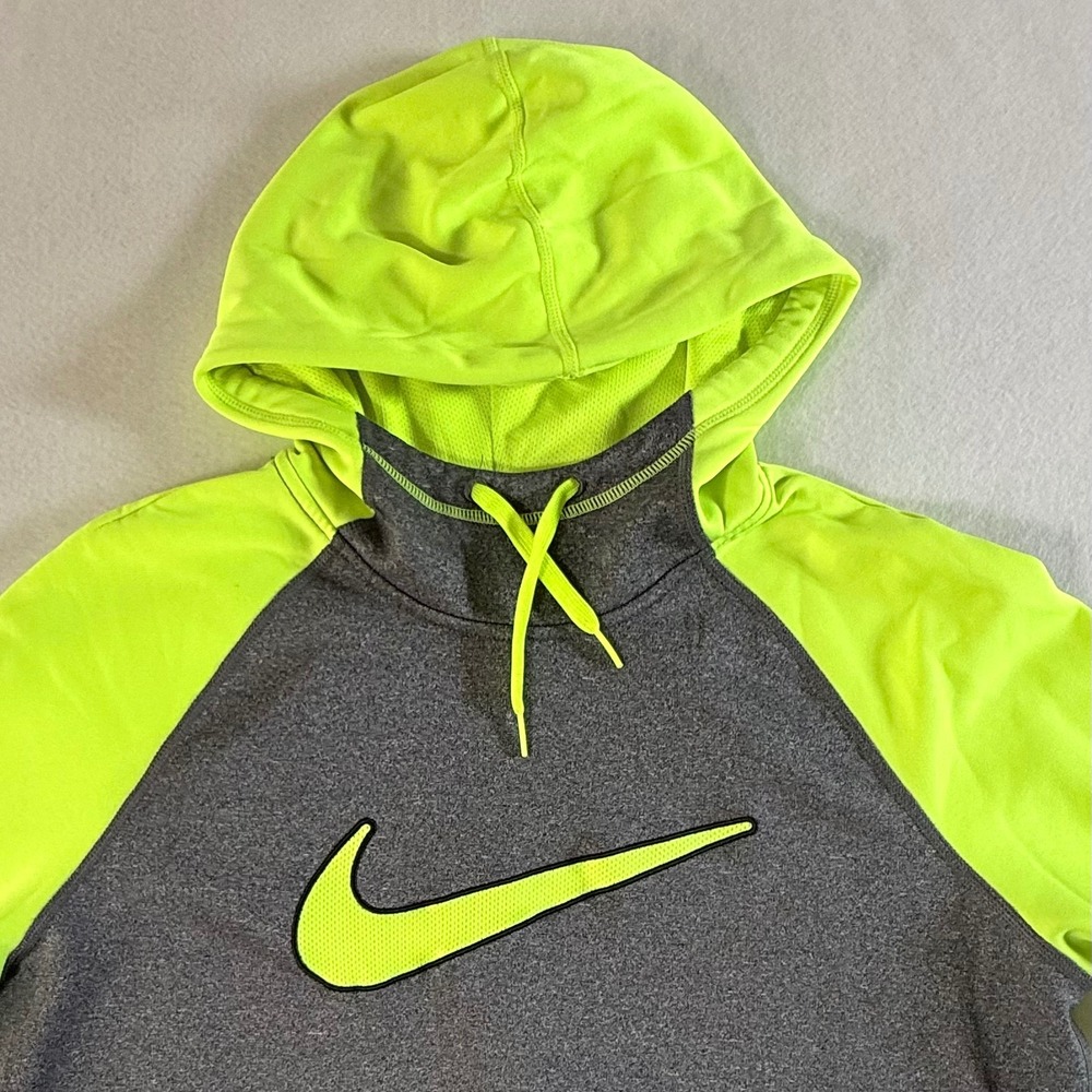Nike Therma-FIT Hoodie Mens Large Pullover Neon Yellow Gray